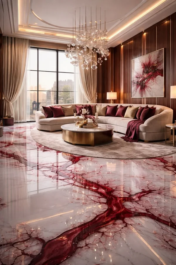 Decorative epoxy flooring for residential living spaces