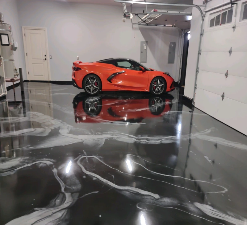 Chemical resistant garage floor black epoxy coating