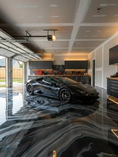Decorative garage floor epoxy coating system