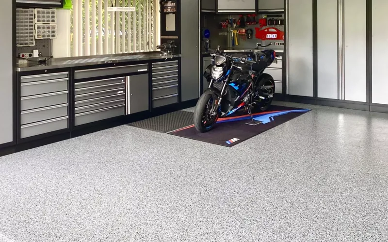 Grey epoxy coating on garage floor