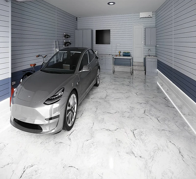 Slip resistant garage floor white epoxy coating
